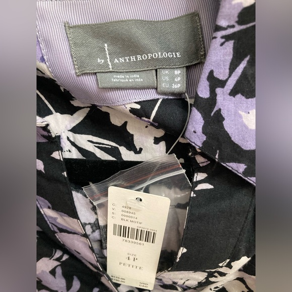 Anthropologie Corset Shirt Dress Womens NWT Size 4 Petite Purple Floral Pockets - Picture 7 of 10